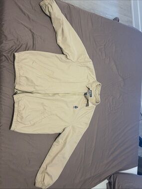 Men's Beige Bomber Jacket with Embroidered Logo